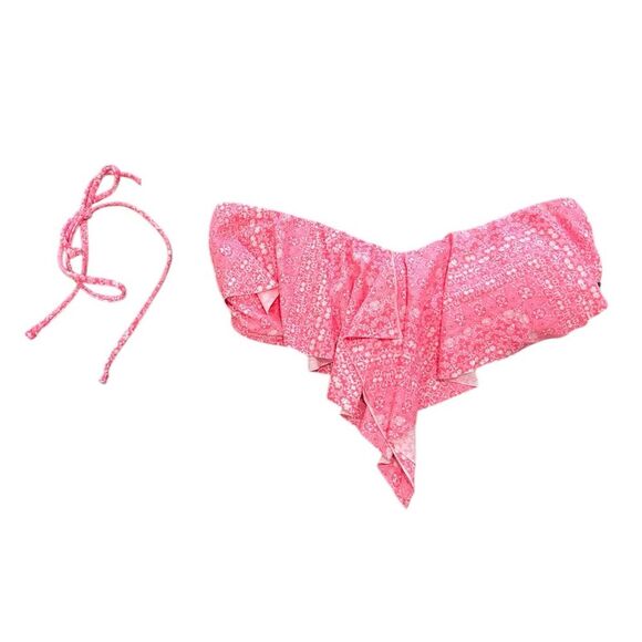 O’Neill Hot Pink and White Strapless Ruffle Bikini Top - Picture 1 of 5
